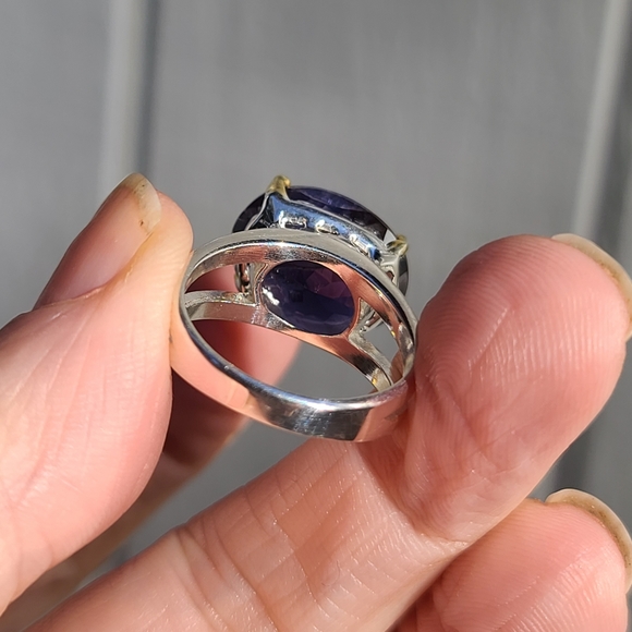 Lolite 6k large cushion cut sterling ring sz7.5 - Picture 5 of 6